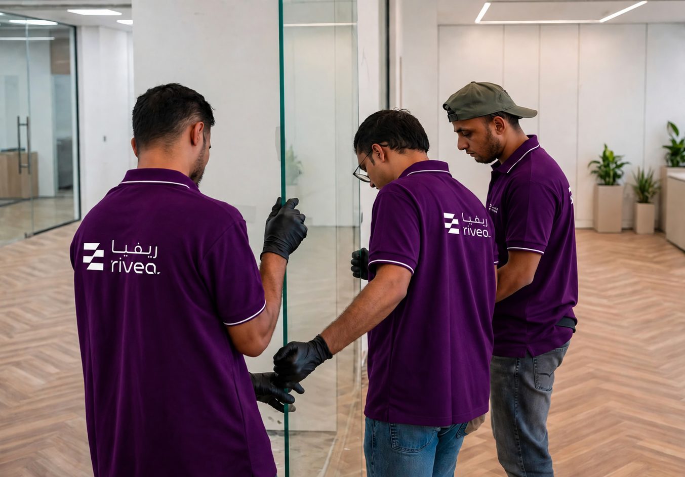 Rivea team installing a glass partition