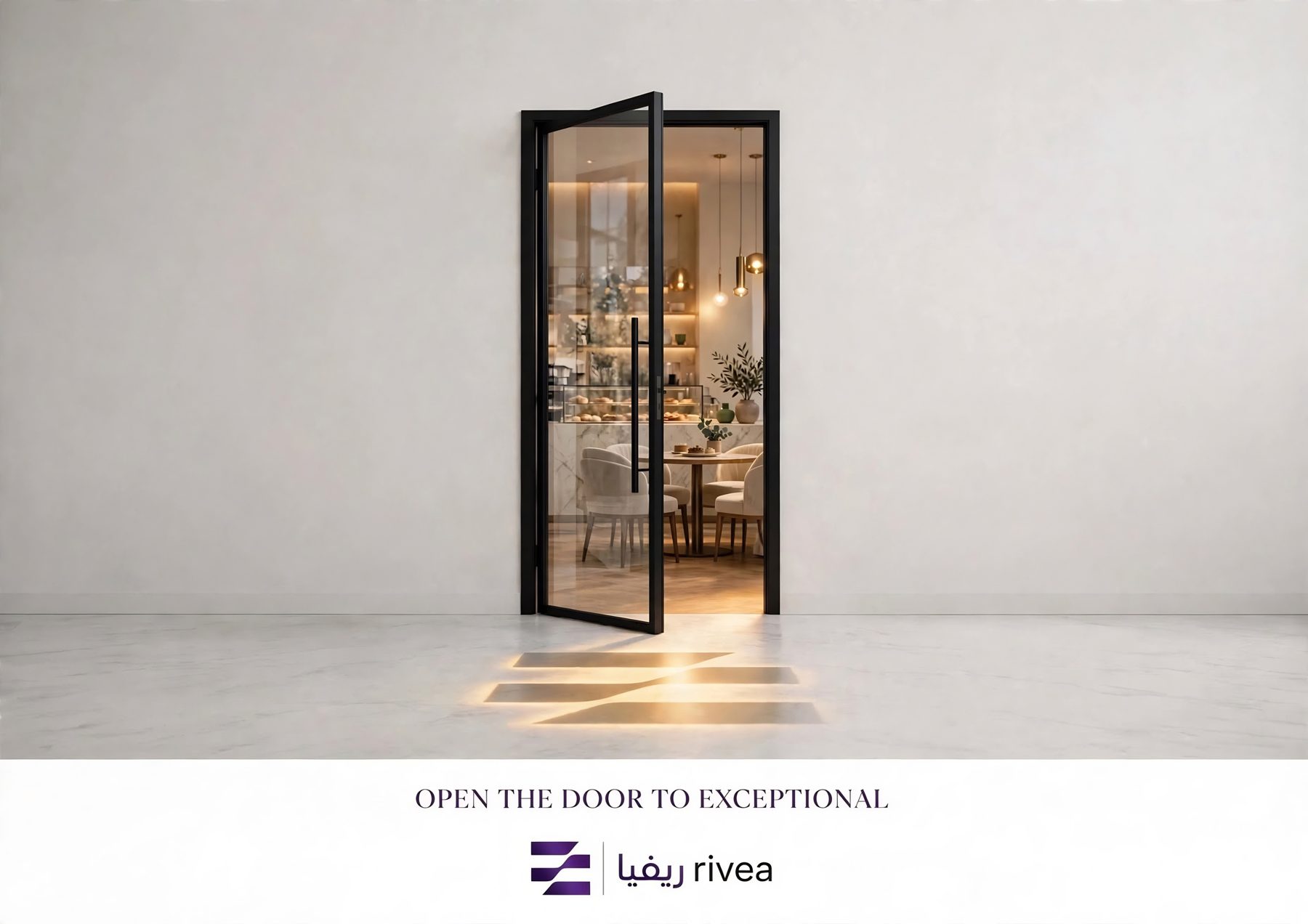 Glass-framed entry into a refined interior