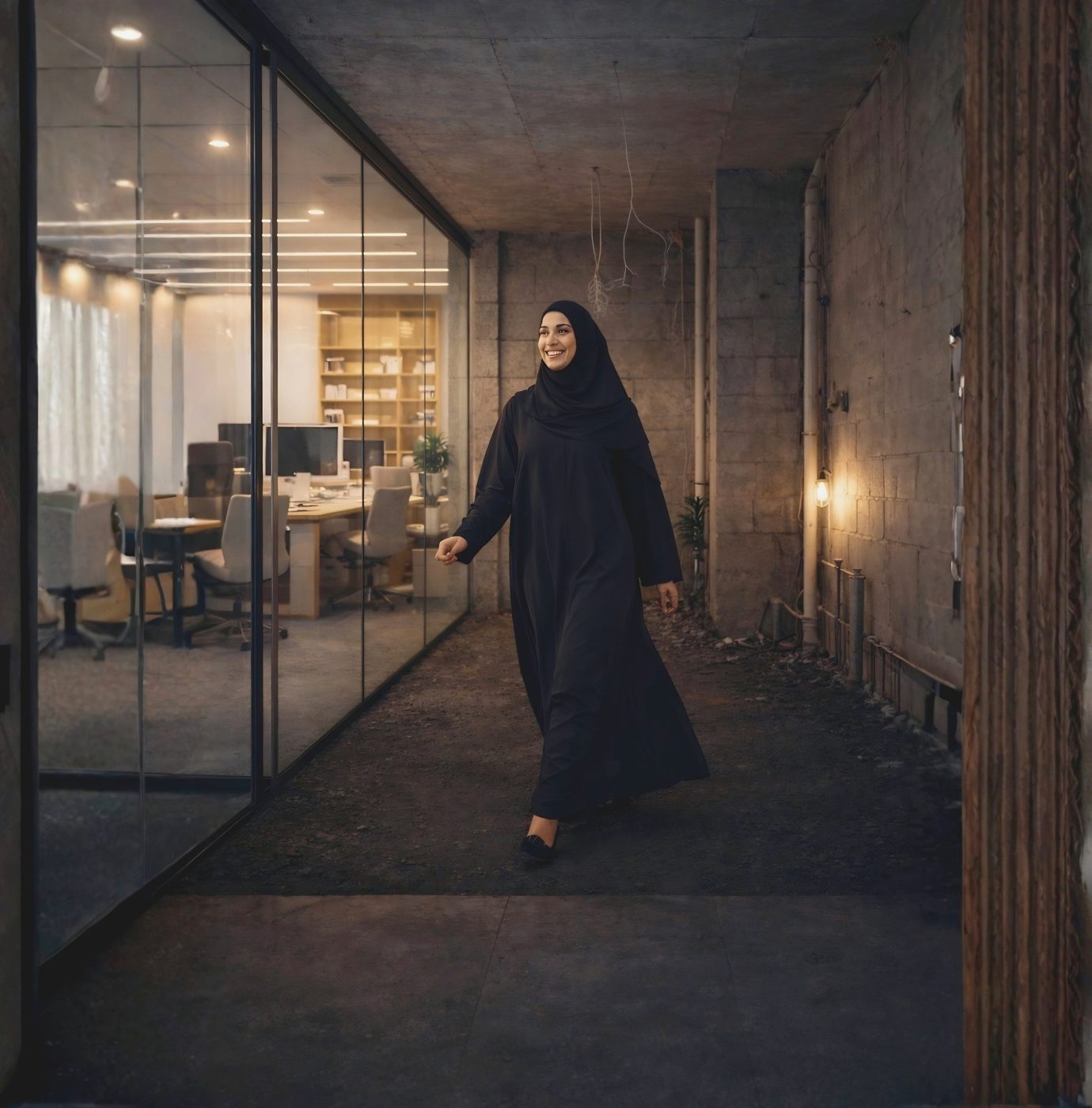 Warm interior with glass partitions