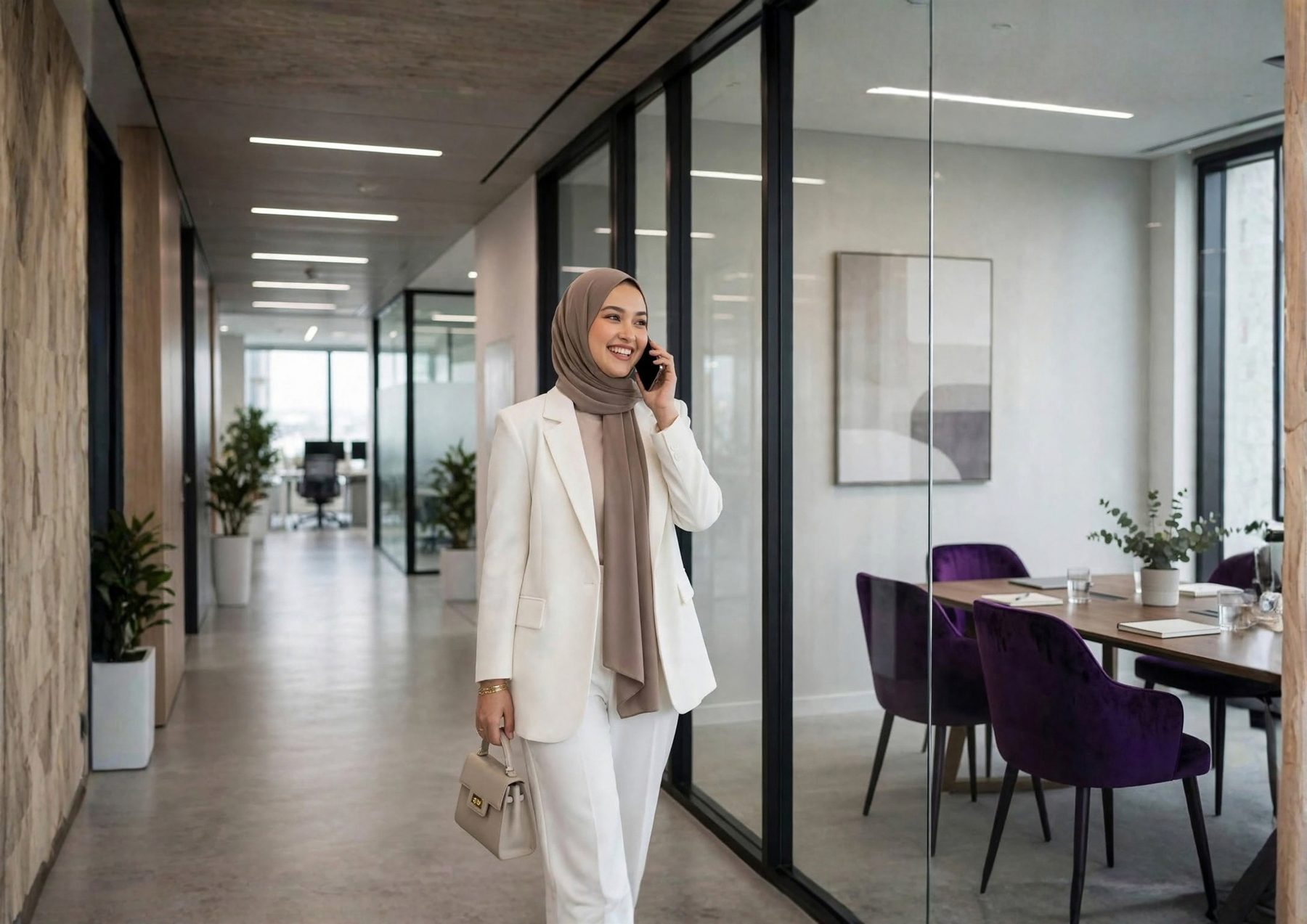 Contemporary office with glass meeting room